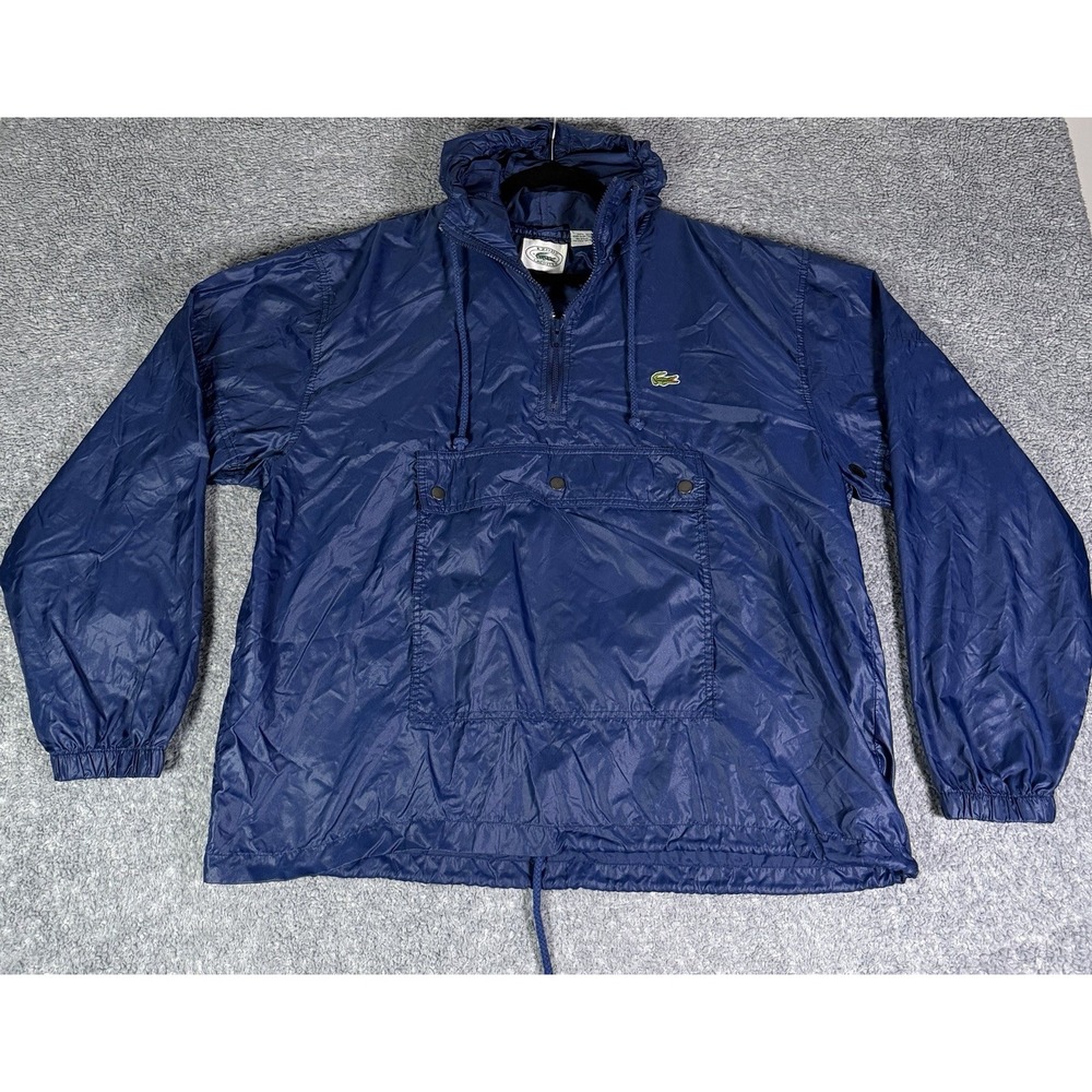 Vintage 80s Izod Lacoste Anorak Jacket Windbreaker Pullover Hooded Navy Large